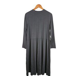 Eileen Fisher Crew Neck Calf Length Dress Women Size Medium Shirred Lagenlook